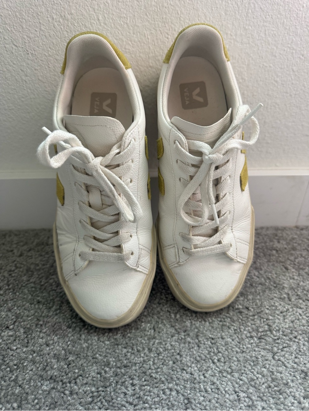 Veja White Sneakers with Yellow Accents